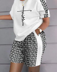 Women Print Two Piece Shorts Sets Matching Sets Short Sleeve T Shirts Pockets Elastic Waist Trousers Y2k Tops Suits Summer 2025