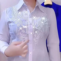 Shiny Sequins Long Sleeve White Shirt New High End Chic High Design Embroidery Hot Diamond Blouses Women Tops Red Blue