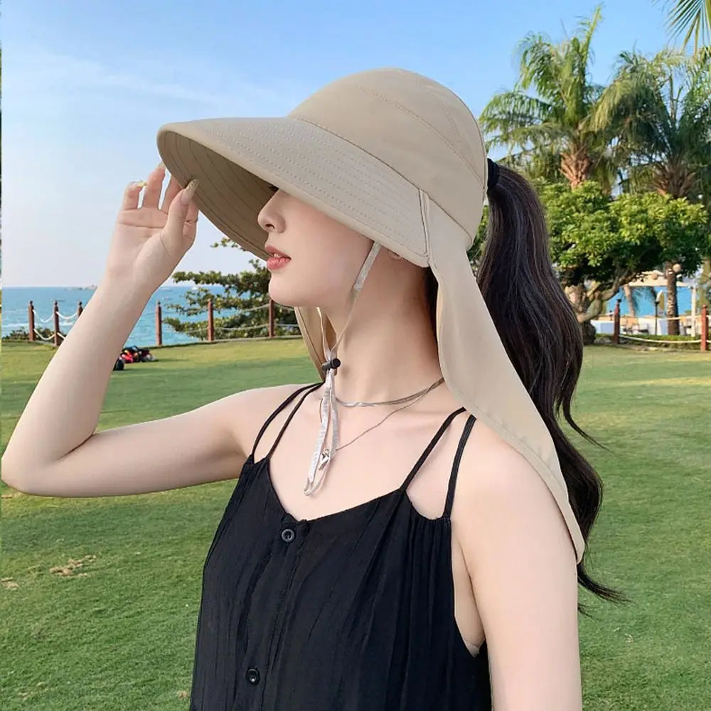 Fashion Summer Women Sun Hat Empty Top 50+ UPF Wide Brim Bucket Hat UV Protection Fishing Cycling Neck Cover Cap Ladies/Girls