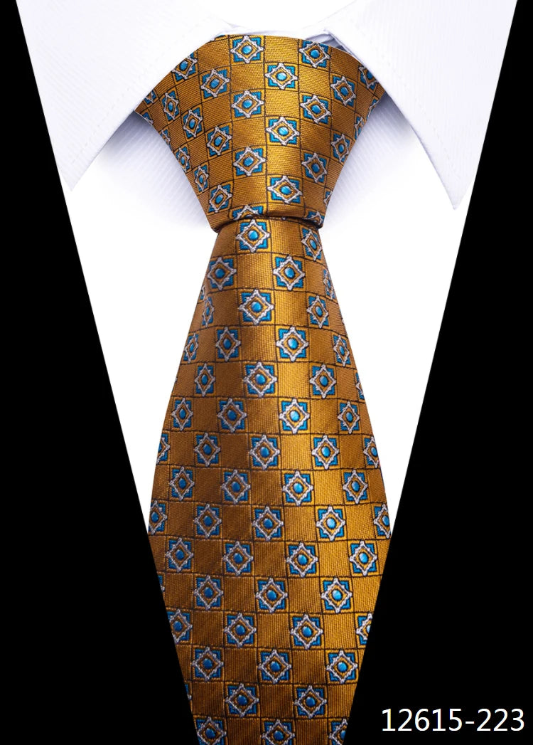Newest Style 8 cm Necktie Man Blue Golden Striped Wedding Accessories Performance Tie Men Necktie Gravatas Fit Business