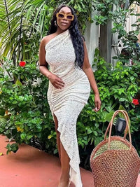 Sisterlinda Elegant Concise Irregular Midi Dress Women Sleeveless Off Shoulder Chic Trend Skinny Robe Female Party Clothing 2023