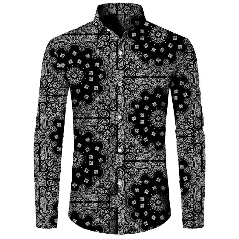 Men's Long Sleeved Button Up Shirt Autumn Comfortable Lapel Shirt Retro Ethnic Style Mens Long Sleeved Trend Street Men Clothing