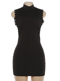 Nibber Peach Hip Mini Dress Woman o-Neck Sleeveless Side Hollow Design Metal Rings Decoration Skinny Midnight Club Party Bodycon