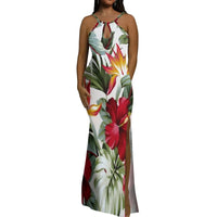 Halter Water Drop Floor-Length Dress For Polynesian Ladies Custom-Made Floral Pattern Evening Dress Stunning Summer Dress