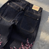 Y2K Baggy Jeans Oversized Cherry Blossom Embroidery Harajuku Vintage Wide Leg Pants Gothic Men Women Hip Hop Straight Leg Pants