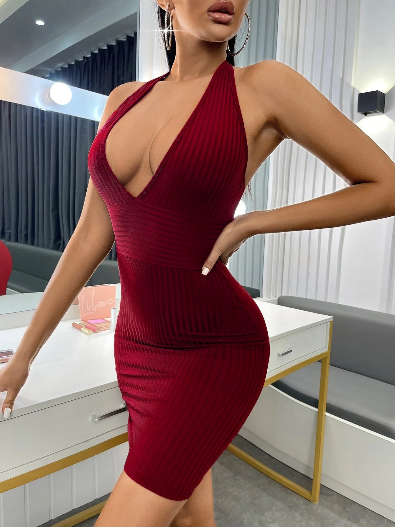 2026 Women Hot Girl Style V Neck Slim Fit Wrap Hip Dress Fashion Party Dress