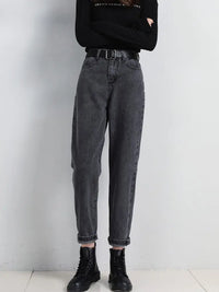 High Waist Jeans Women Classic Vintage Blue Gray Mom Jeans Straight Denim Trousers Womens Casual BF Harem Pants Jeans Femme