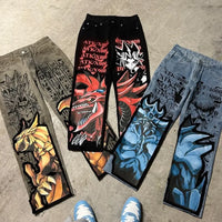 Japanese anime printing baggy jeans harajuku wide leg denim pants y2k men jean streetwear vintage couples trouser women clothing