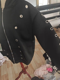 Weird Puss Y2K Hooded Crop Jacket Women Fall Hooded Metal Hollow Skinny Trend Simple Classic High Streetwear Casual Basis Coat