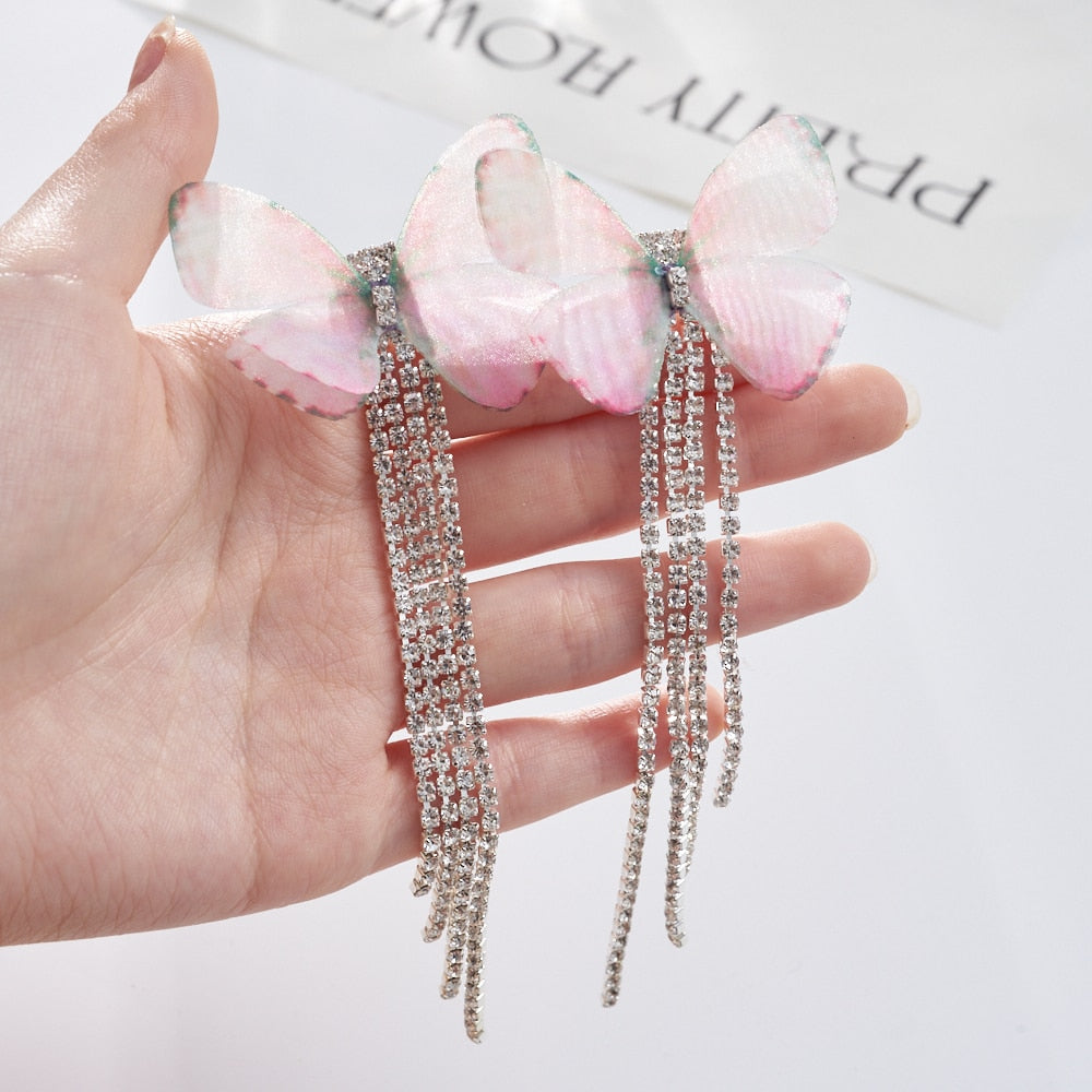 New Luxury Rhinestone Crystal Long Tassel Earrings for Women Bridal Drop Dangling Earrings Party Wedding Jewelry Gifts