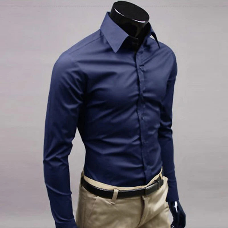 Men\'s Long Sleeve Button Up Shirts Solid Slim Fit Casual Business Formal Dress Shirt Suit for Wedding