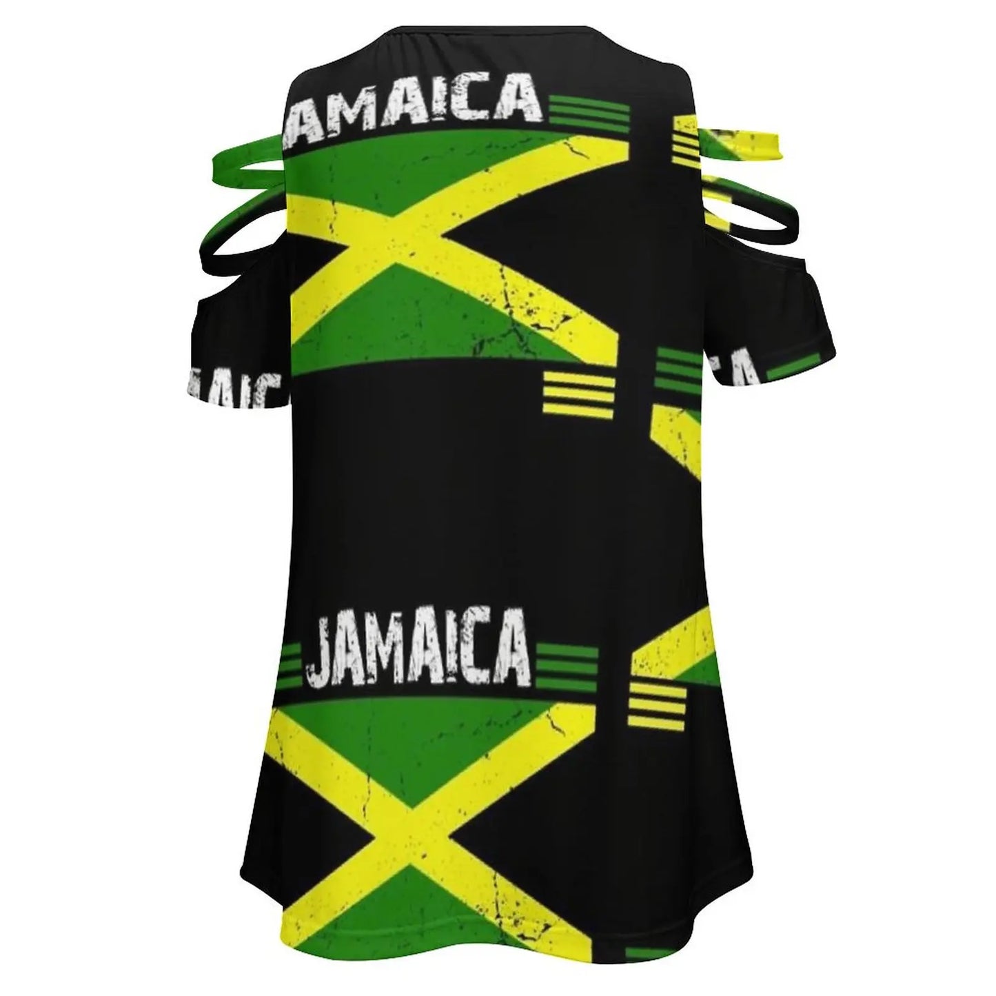 Jamaica Ensign , Jamaika Flag , Reggae , Rasta , Colors New Fashion Zip Off Shoulder Top Short-Sleeve Women Shirt Reggae