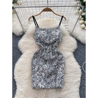 Cami Dresses Women Party Sexy Sequins Sparkling Waist Cinching Suspender Bodycon Dress Sleeveless Streetwear Fashion Vestidos