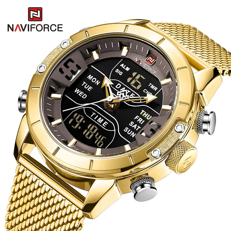 NAVIFORCE Men Watch Top Luxury Brand Man Military Sport Quartz Wrist Watches Stainless Steel LED Digital Clock Relogio Masculino