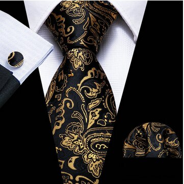 Retro Orange Floral Men Tie Set Silk Jacquard Necktie Wedding Business Handkerchief Cufflinks Tie Barry.Wang Designer FA-5346