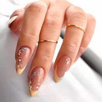 24pcs/Box Fresh Floral Almond False Nails Press On Nails Detachable Fake Nail Tip Purple with Design Manicure Patches