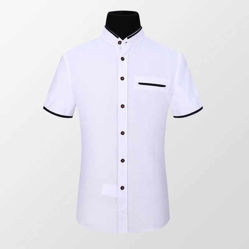 BROWON Summer Shirt Men Short Sleeve Slim Fit Stand Collar Solid Color Shirts for Men Clothing Oversized Button Up Shirt