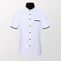 BROWON Summer Shirt Men Short Sleeve Slim Fit Stand Collar Solid Color Shirts for Men Clothing Oversized Button Up Shirt