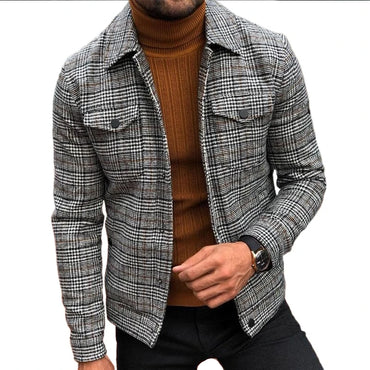 Fashion Jacket Men Spring Autumn Slim Plaid Thin Coat Men Clothing Turn-down Collar Single Breasted Casual Outerwear & Coats