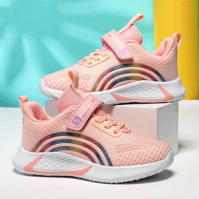 Spring Autumn Kids Girls Casual Shoes Child Breathable Mesh Sneakers Student's Anti-Slip Sport Walking Footwear Size 28-38