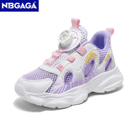Summer Breathable Children’s Casual Shoes for Girls Rotating Button Sports Running Shoes Outdoor Fashion Flat Walking Sneakers
