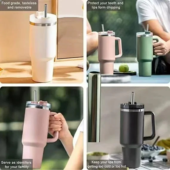 1200ML 304 Stainless Steel Insulated Water Bottle,Thermal Coffee Car Cup, Cold Hot Mugs Vacuum Flask With Handle Straw,For Sport