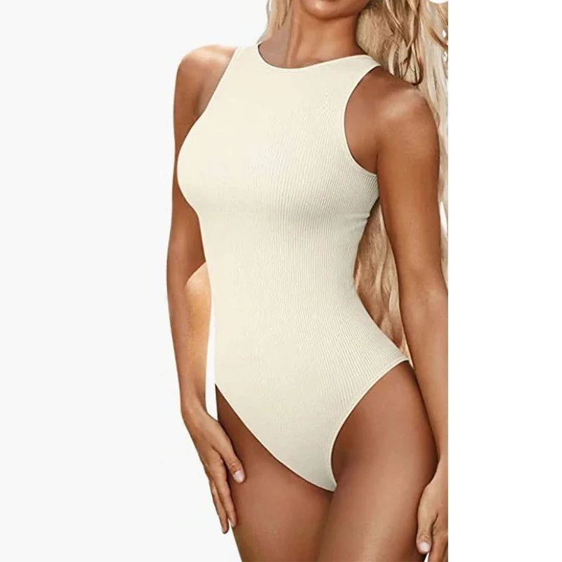OMSJ Base Solid Sleeveless Tank Top Bodysuit For Women Summer Hot Girl Tight Sexy Casual Ribbed O Neck Romper Daily Clothes 2023