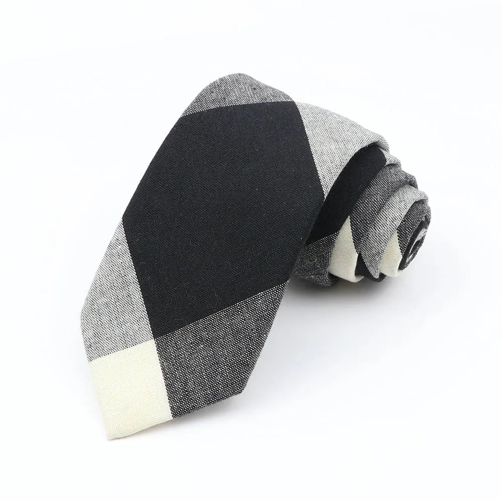 Mens Ties 7cm Classic Cotton Handmade Skinny Grey Brown Striped  Neckties Narrow Collar Slim Plaid Casual Tie Accessories Gift