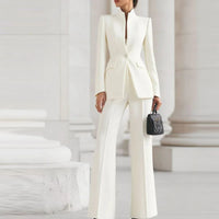 Elegant Long Sleeved Blazer+Pants Suit Autumn Simple Solid Color Commuting Outfit Women's Temperament Slim Fit Professional Set