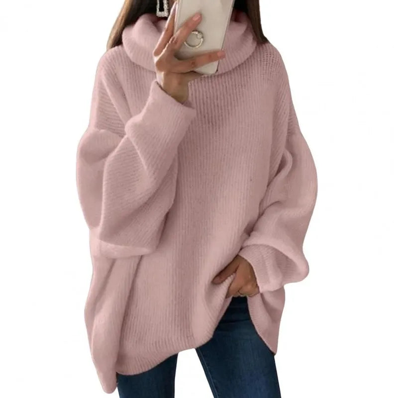 Women long sleeve turtleneck knitted sweater pull femme oversized sweater fall 2020 white/pink/brown sweaters for women