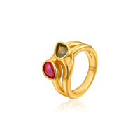 18K Gold Plated Waterproof Multi-color Crystal Chunky Striped Texture Rings Delicate Shiny Square Zircon Wed Ring Punk Jewelry