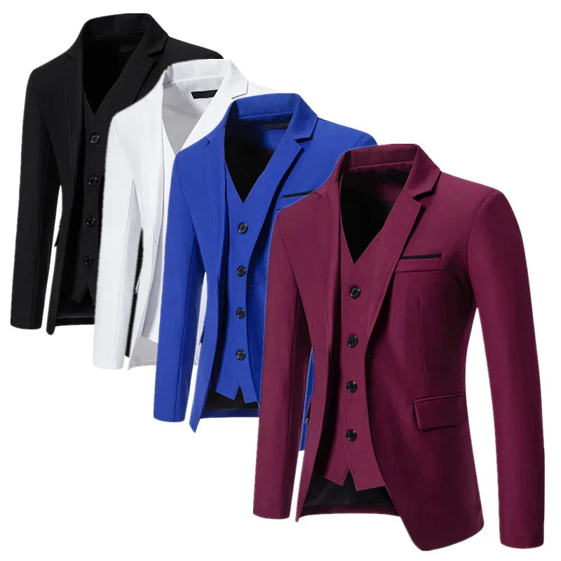 Black Men Fake Two Piece Suit Jacket, Royal Blue Fashion Men's Business Social Blazers,White Wedding Prom Party Dress Coat.