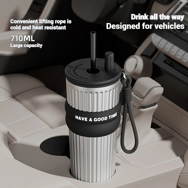 2025 New In Stock Large Capacity Simple And Convenient Straw Insulated Cup Office Coffee Cup Portable Accompanying Car Cup