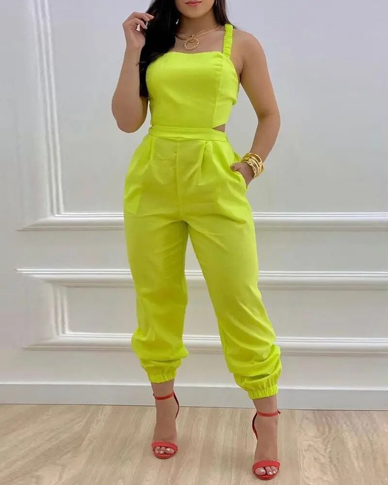 Elegant Jumpsuit Women Summer 2023 Fashion Butterfly Print Crisscross Lace Up Details Backless Long Jumpsuit Plus Size Rompers