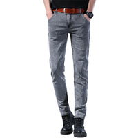 New style jeans, men's slim fit, Korean style comfortable straight leg elastic gray mid waist pants, men's casual denim pants