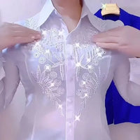 Shiny Sequins Long Sleeve White Shirt New High End Chic High Design Embroidery Hot Diamond Blouses Women Tops Red Blue