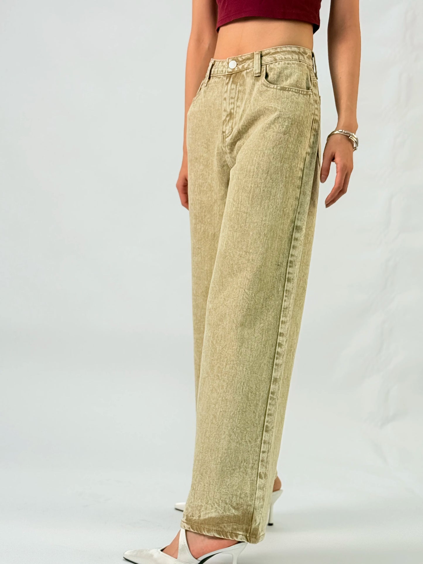 Women's jeans loose fit jeanswater-washed unique craftsmanship mid-calf pure color jeans  suitable for all seasons