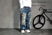 High End Men'S Clothing Hip Hop Graffiti Baggy Jeans For Men Streetwear Skateboard Ripped Jeans Korean Trendy Denim Trousers