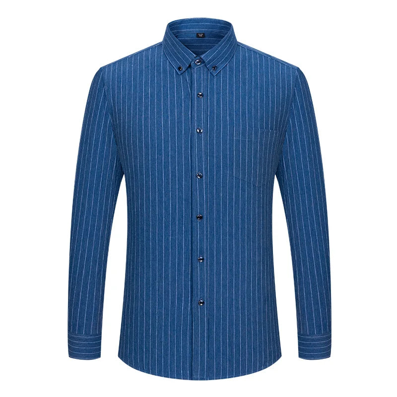 New in shirtplus size 7XL 100%cotton sanding long-sleeve shirts for men slim fit plain shirt striped plaid single pocket clothes