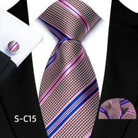 Business Mens Tie Luxury Striped 8cm NeckTie Pocket Square Cufflinks Set For Men Formal Fashion Wedding High Quality Gravata