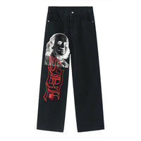 Black Straight Jeans Men Women American Street Trendy Brand Letter Print Jeans Ins Net Red Design Fashion Denim Wide Leg Jeans