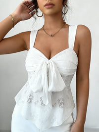 Women's Camisole Wide Strap V Neck Bow Front Eyelet Lace Fitted Tops Sweet Camisole Spring Summer Chic Camisole Daily Light Tops