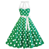Elegant Women Pink Polka Dot Dress Summer Robe Hepburn 1950s 60s Vintage Sexy Halter Rockabilly Retro Party Dresses 2026 Vestido