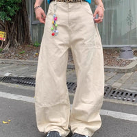 Soft High Waist Denim Jeans Baggy Loose Star Jeans Women Y2k Retro Wide Leg Casual Pants Girls