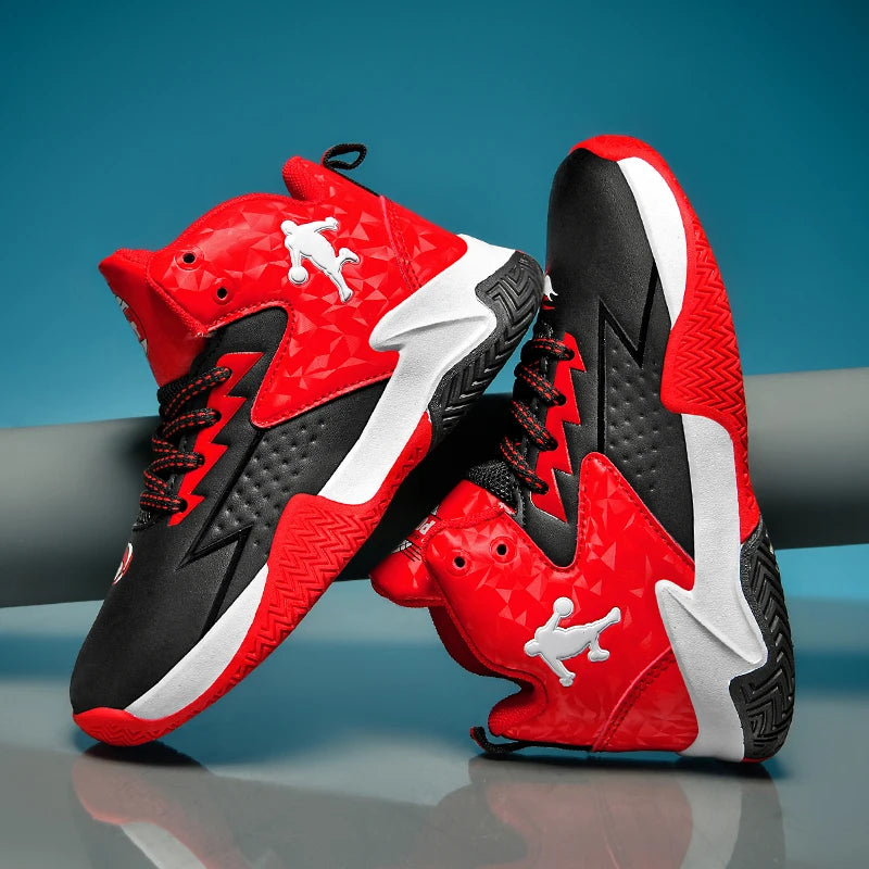 A pair of children's four-season high-top leather basketball shoes, wear-resistant and comfortable sneakers, sizes 31-40，CT-2036