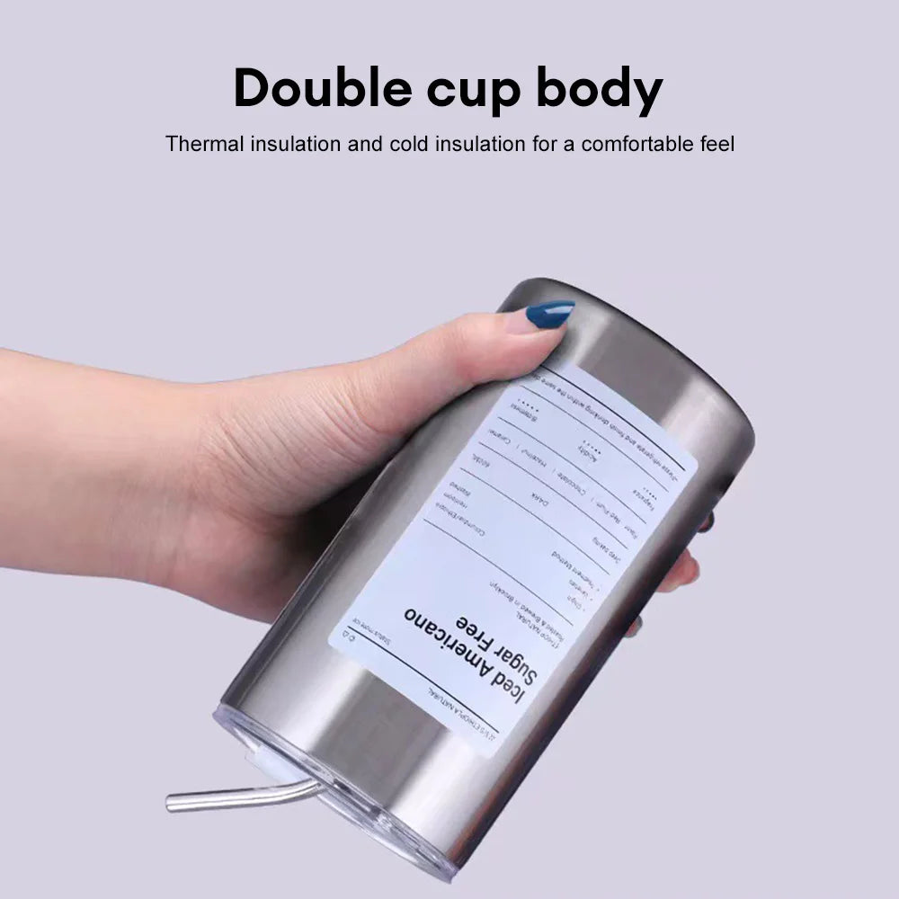 360/600ml Stainless Steel Coffee Cup Double Vacuum Insulated Cup Portable Ice American Keep Cold Coffee Mug with Lid + Straw