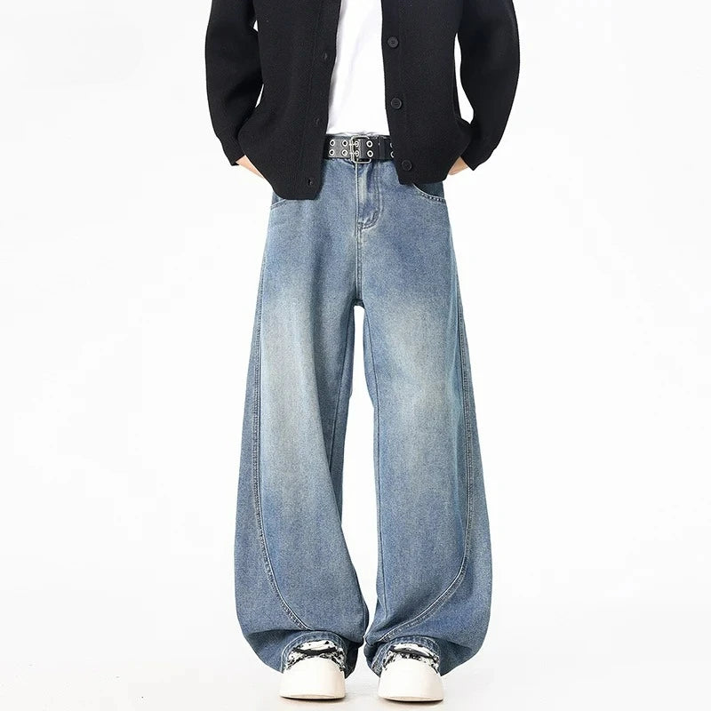 Wide Leg Denim Pants Male Jeans  Loose Cowboy Mopping Trousers Baggy Men's Jeans Fashion Handsome Washed Streetwear Four Seasons