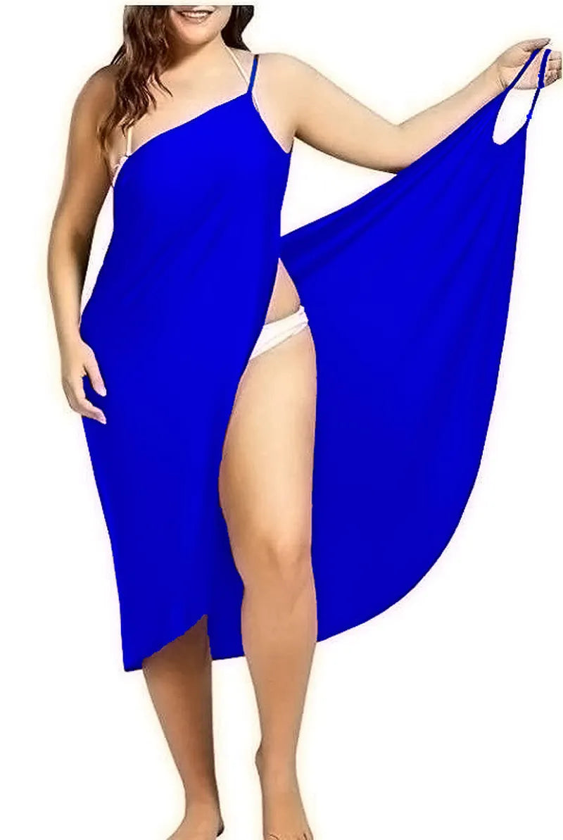 2022 Summer Beach Dress Sexy Women Solid Color Wrap Dress Bikini Cover Up Sarongs Women's Clothing Swimwears Cover-ups Plus Size