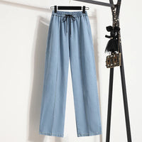 Women Jeans 2025 Summer New Arrivals High Waist Drawstring Loose Blue Jeans Pants Korean Style Casual Trousers Women Hot Sale