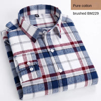 Cotton Plaid Shirt Men's Long-Sleeved High-End Clothing Casual Plaid Flannel Shirt 100% Cotton Button Tops Male Leisure Shellort